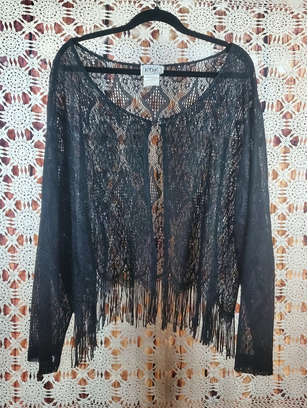 Black Lace Fringe Open-Front Shrug